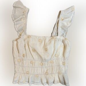 Hem & Thread Cream Ruffled Crop Top